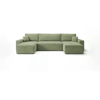 CORNERO Ecksofa mit schlaffunktion CALIFORNIA MINI U-Form hellgrün Cord Poso 47 - Schlaffunktion, Bettkasten - Grün