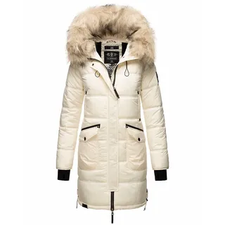 Marikoo Chaskaa Damen Winter Steppjacke mit Kapuze Wintermantel Parka Kunstfellkragen Off White Gr. 34 - XS - Weiß