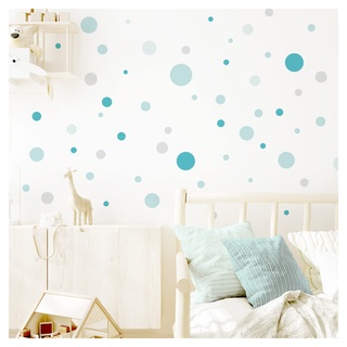 Little Deco Wandsticker 172 Punkte Dots Polka Wandtattoo für Kinderzimmer Babyzimmer Kreise Sticker Wandaufkleber selbstklebend türkis grau Mint DL977