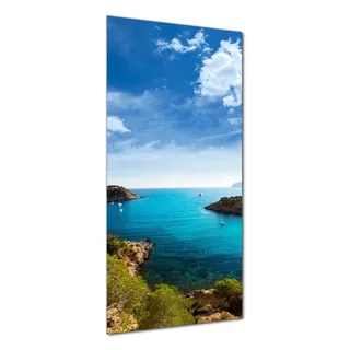 Wallario selbstklebende Duschrückwand 80 x 190 cm mit Motiv Ibiza - Blick von einer Bucht aufs Meer - Wandverkleidung mit Hochglanzlaminat in Glasoptik