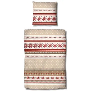 Traumschlaf Biber Bettwäsche Schneeflocken rot – warme & kuschelig weiche Winterbettwäsche aus 100% Baumwolle – wärmend, hautsympathisch & im weihnachtlichen Design – 140x200 cm + 70x90 cm