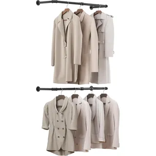 eSituro Kleiderstange Wandmontage 100cm, Kleiderständer für die Wand, Industrierohr Kleiderstangen, für Wohnzimmer, Schlafzimmer, 2-Pack, Schwarz