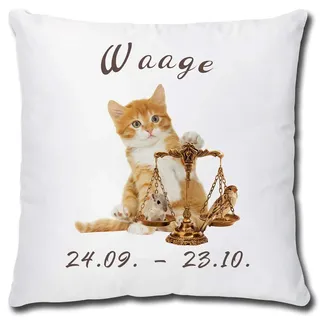 TRIOSK Kissen mit Katze Katzenmotiv Sternzeichen Waage Spruch lustig Katzen Geschenk für Katzenliebhaber Frauen Freundin Dekokissen 40x40
