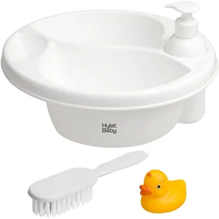Hylat Baby Baby Waschschüssel für Wickeltisch, 3 Kammern, mit praktischem Zubehör, zum leichten Babywaschen ab 0 Monaten, weiß, oval, Marke: Hylat Baby