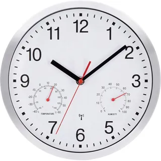 NESIFEE Funkwanduhr Geräuschlos Funkuhr Wand Lautlos Wanduhr Funk 25cm | Wanduhr Ohne Tickgeräusche Funk, Uhr mit Temperaturanzeige, Wohnzimmer, Badezimmeruhr, Küchenuhren, Weiß Wandfunkuhr