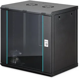 DIGITUS Netzwerkschrank – 19-Zoll Rack 12HE – Unmontiert – Wandmontage – 450 mm Tiefe – 320 mm Nutztiefe – 60 kg Traglast – Glastür – Dynamic-N Serie – Schwarz