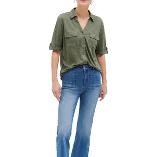 Caroll T-Shirt mit Hemdschnitt, 100% Leinen, Khaki, Größe M