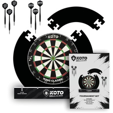 KOTO - Tournament Set Schwarz (Offizielle Maße) Bristle Dartboard, inkl. 4 Stk. Surround, 2 Sätze 23 Gramm KOTO Darts, Halterung Dartscheibe & Wurfleine