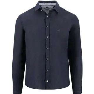 Leinenhemd FYNCH-HATTON, Herren, Gr. L, N-Gr, navy, Web, Obermaterial: 100% Leinen, unifarben, regular fit normal, Manschette, Hemden Leinenhemd, mit Logo Stickerei