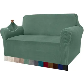 Granbest High Stretch Sofabezug Moderne Sofaüberwurf Jacquard Elastische Sofahusse für Wohnzimmer Protector für Hunde Haustiere (2 Sitzer, Salbei)