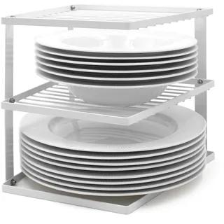 Joejis Wackelfreier Geschirr Tellerhalter Schrankeinsatz für den Küchen Schrank zur Aufbewahrung Eckgeschirr Regal Organizer für den Küchenschrank in der Küche 25x25x19cm Weiß