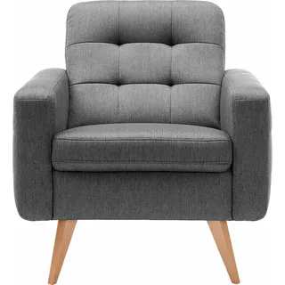 exxpo - sofa fashion Sessel »Nappa, Loungesessel mit aktueller Rückensteppung, bequem und modern« hohe Holzfüße grau
