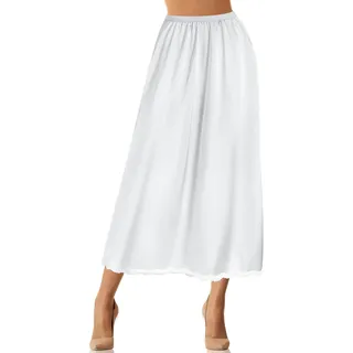 Jadive, Damen-Halbrock aus Satin mit Spitze, Langer Unterrock, Unterkleid, Dessous, Weiss/opulenter Garten, M