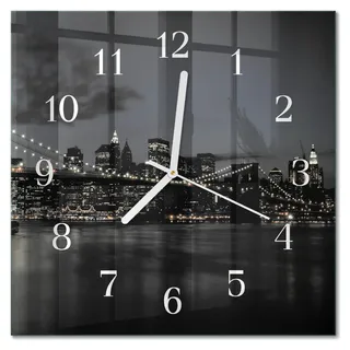Tulup Glasuhr Wanduhr Küchenuhr Echt-Glas 30x30 cm Modern Dekorativ Geräuschlos Weiße Zeiger - Horizontale Brücke - Schwarz