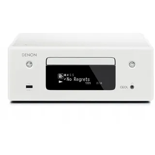 Denon RCD N10 Kompaktanlage, HiFi Verstärker, CD Player, Internetradio, Musikstreaming, HEOS Multiroom, Bluetoothund WLAN, AirPlay 2, Alexa Kompatibel, 2 Optische TV Eingänge, Ohne Lautsprecher, Weiß