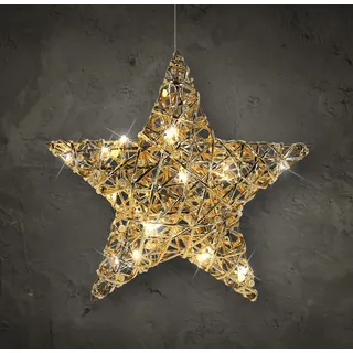 LED Deko Stern Gold mit Timer, 30 cm, 20 LED, warm weiß | Weihnachtsstern zum Hängen, Advent Weihnachten Winter, Fenster Dekoration, beleuchtet