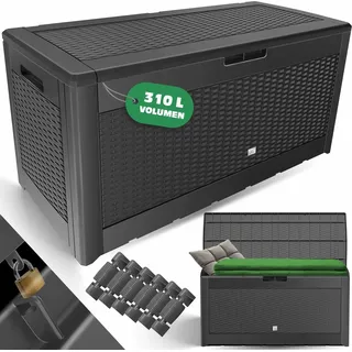 KESSER® Auflagenbox Kissenbox 310 Liter mit Rollen klappbarer Deckel Haltegriffe Rattanoptik Gartenbox wetterfeste Gartenkiste Aufbewahrungsbox - Grau
