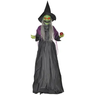 Homcom 180Cm Halloween Dekoration Halloween-Hexe mit LED-Lichter, Soundfunktion , Schwarz , Kunststoff , 18x180x70 cm , Dekoration