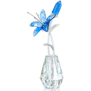 H&D Hyaline&Dora Kristall blau Lilie Figur Sammlerstück,Glas Träume Blumen-Briefbeschwerer mit Vase