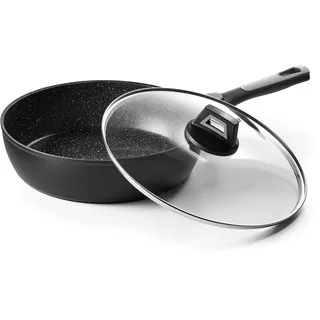 Pradel Excellence Pierra Schmorpfanne, 28 cm, geschmiedetes Aluminium, Beschichtung in Steinoptik, Dicke 2,5/4,0 mm, abnehmbarer Griff, für alle Herdarten, einschließlich Induktion