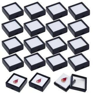 BENECREAT 24 STÜCKE Schwarze Edelstein-Schaukasten-Schmuckkästchen-Behälter Mit Durchsichtigen Oberen Deckeln Für Edelsteine, Münzen, Crystal Diamond Accessoires Display, 4x4x1.8cm
