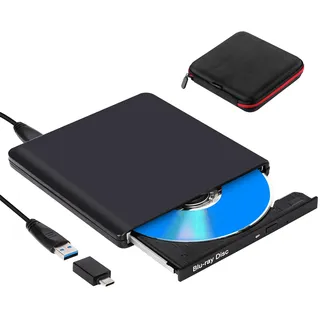 NOLYTH Externes Blu Ray Laufwerk: Aluminium Bluray Brenner Extern USB C mit Tasche - Externer CD DVD Blue Ray Player Tragbar BD Externe Blu-ray Laufwerke für Laptop PC Mac MacBook Windows 11