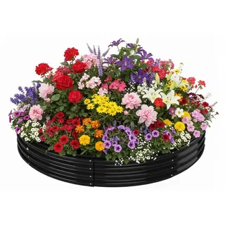 Hochbeet - Runder Bodenloser Pflanzring - Verzinkter Stahl - Für Draußen - 107 x 20 cm - Weiß - Weiß