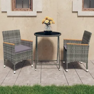 The Living Store 3-tlg. Bistro-Set Poly Rattan und Hartglas Grau - Grau