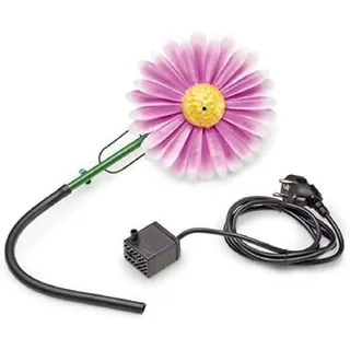 Aquanique Speier Set Gänseblümchen pink SSDW 200i (200 l/h) | Wasserspiel | Wasserspeier aus Metall mit Pumpe | 1,5m Kabel | Gartendekoration