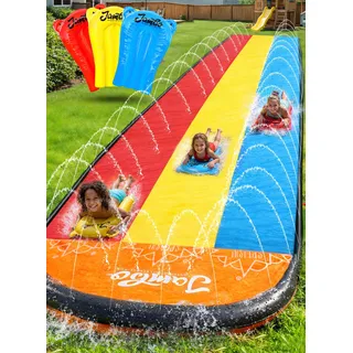 Jambo Premium Wasserrutsche 610cm mit 3 Bodyboards Dreifachsprühwasserrutsche Outdoor Wasserspielgeräte für Kinder