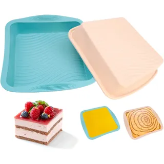 WSAMJIN 2 Stück Silikon Backformen, Quadratisch Kastenform, Antihaftende Backen Kastenbackform Silikonbackform Kastenform Backen Zubehör Set für Brot, Kuchen, Überbacken, Einfrieren (26.5×24.5×5cm)