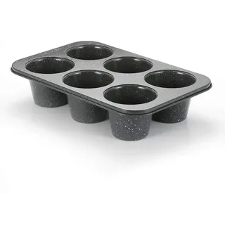 Monfish Jumbo tiefe Muffinform - 6 Tassen muffinformen aus Karbonstahl mit Antihaftbeschichtung - Backformen mit grauer Granitsteinoberfläche - große Muffinformen zum Backen (9 diax7.6cm cup)