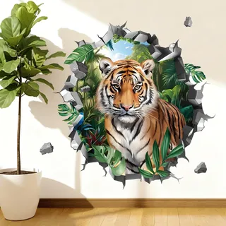 wondever Wandtattoo Safari Tiger 3D Wandaufkleber Dschungel Tiere Wildtiere Wandsticker Wanddeko für Wohnzimmer Schlafzimmer Kinderzimmer