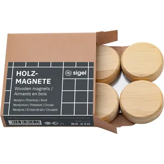 Sigel Magnet, Holz-Magnete rund 4 Stück