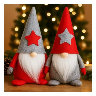 com-four® 2X Weihnachtswichtel 25 cm - skandinavische Deko-Trolle - winterliche Zwergen-Figur - Deko-Aufsteller - schwedischer Gnom mit Bart und Mütze - Weihnachtsdeko (2X - grau/rot)