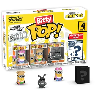 Funko Bitty Pop! Minions - Young Gru 4PK - Young Gru, 70’s Bob, Pet Rock Otto und eine Überraschungs-Mini-Figur - 0.9 Inch (2.2 cm) - Minions 2 Sammlerstück - Geschenkidee Party-Tüten-Strumpf