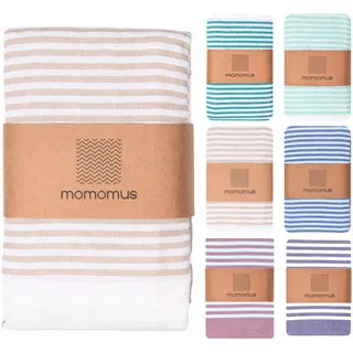 MOMOMUS Fouta XXL oder Picknickdecke XXL für den Strand - Leicht, Kompakt und Boho-Stil - Große Stranddecke, Sandfreie Strandmatte und Faltbare Campingdecke - Beige, 210x240 cm