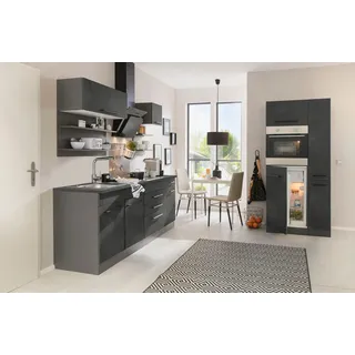 Küchenzeile KOCHSTATION "KS-Tulsa", bunt (küche: grau, korpus: grafit, arbeitsplatte: anthrazit), B:320cm T:60cm, Komplettküchen-Sets, Küchenzeile, ohne E-Geräte, Breite 320 cm, schwarze Metallgriffe, MDF Fronten