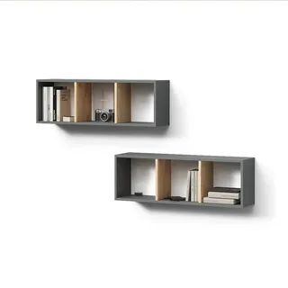 Livinity® Wandregal Lorena Anthrazit/Goldkraft Eiche 90 x 30 cm 2er Set , Anthrazit, Honigeiche , Holzwerkstoff , Rechteckig , 90x30x22 cm , Wohnzimmer, Wohnzimmertische, Konsolentische
