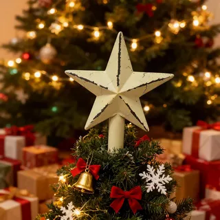 Weihnachtsbaumspitze Stern Weißer 15 * 10.5cm Christbaumspitze Stern Retro Dekor Weihnachtsbaum Spitze Baumspitze Tannenbaumspitze Weihnachtsbaum Weihnachten Deko