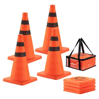Wiltec 4x klappbarer Verkehrskegel 45 cm, Leitkegel zum Absichern, Pylone mit reflektierenden Streifen, Warnkegel inkl. Tasche - Orange