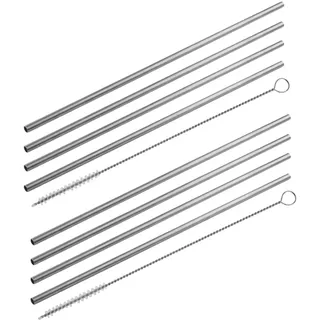 Fackelmann 9911050 Trinkhalme aus Edelstahl mit 2 Flaschenbürsten, Edelstahl-Strohhalmen, wiederverwendbaren Trinkhalmen und Reinigungsbürsten, Edelstahl, Nylon, Silber, 24 cm, 8 Stück