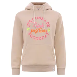 Zwillingsherz Sweatshirt, mit Kapuze und "Think positiv" Aufstick in Neonfarben, beige