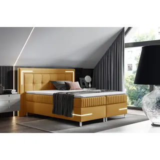 Boxspringbett Schlafzimmerbett 120x200cm AMORE Nr.1 Gelb inkl. LED-Beleuchtung - Gelb