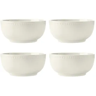 MIKASA Cranborne 4-teiliges Müslischalen-Set, Service für 4, Set aus 4 cremefarbenen Steingut-Müslischalen, 15cm cremefarbene Müslischalen - mikrowellen- und spülmaschinenfest