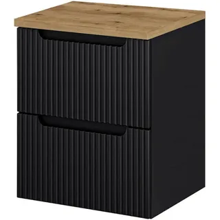 Waschtischunterschrank 'Skelbolu' hängend mit Schubladen 50 x 60 x 40 cm Schwarz/Eiche - Beige