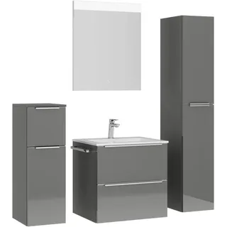 Nobilia Badezimmer , Edelstahlfarben, Schieferfarben , Metall , 5-teilig , 5 Fächer , 3,2 Schubladen , F , 121 cm , Goldenes M, Made in Germany , Griffeauswahl, hängend, Zusatzausstattung erhältlich, Typenvielfalt , Badezimmer, Badmöbelsets & Badmöbelserien, Badmöbel-Sets