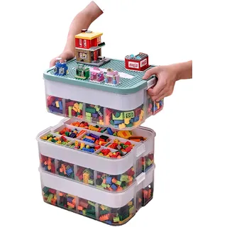 Kinder Aufbewahrungsbox mit Deckel Bausteine Boxen Aufbewahrung Spielzeugkiste Kinderzimmer Kinderbox 3 Stufen Stapelboxen Staubox Ordnungsboxen Transparent Organizer Box Trennbare Kunststoffbox