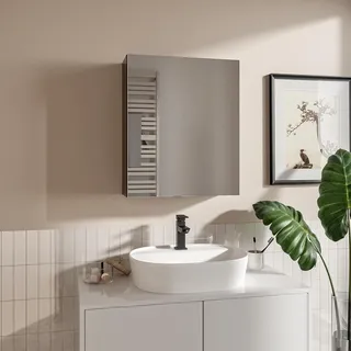 HAJDUK FURNITURE Badspiegelschrank 50x60 cm Schwarz – Spiegelschrank Bad grifflos mit Ablage - Schwarz