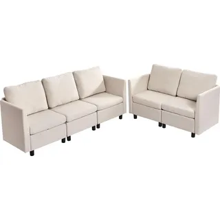 Modulares Sofa, modernes 5-Sitzer-Modulsofa mit verstecktem Stauraum, Cloud-Sofa mit hochelastischem Schaumstoff, gepolstertes, bequemes Sofa mit Massivholzrahmen für Wohnzimmer und Schlafzimmer, beige - Beige